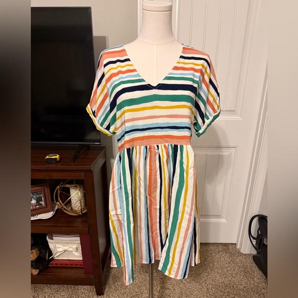 JODIFL Dresses & Skirts - JODIFL Multicolor Striped V-Neck Dress